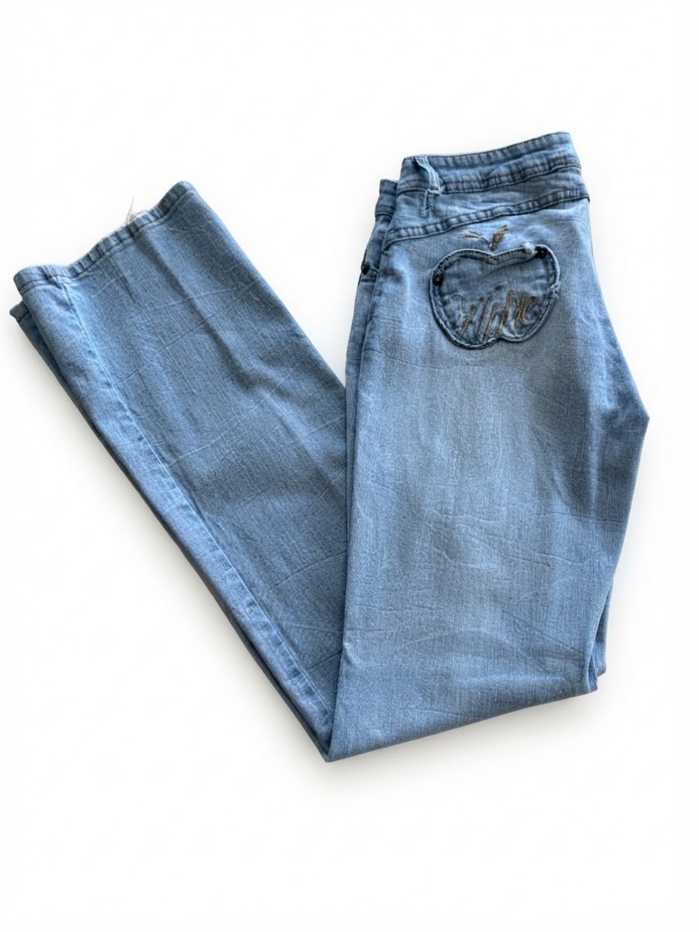 Y2K Apple Bottom Jeans Vintage Light Wash Denim Flare Apple Pocket Grail 7/8